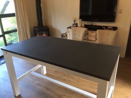 Dark Bluestone Honed finish Dining Table with timber frame