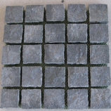 Black Basalt Cobbles - Straight set pattern, natural split on mesh