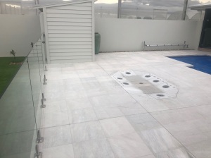 White Quartzite Dropface Pool Coping w matching paving